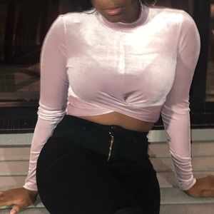 Forever 21: Pink Velvet Long Sleeve Crop Top